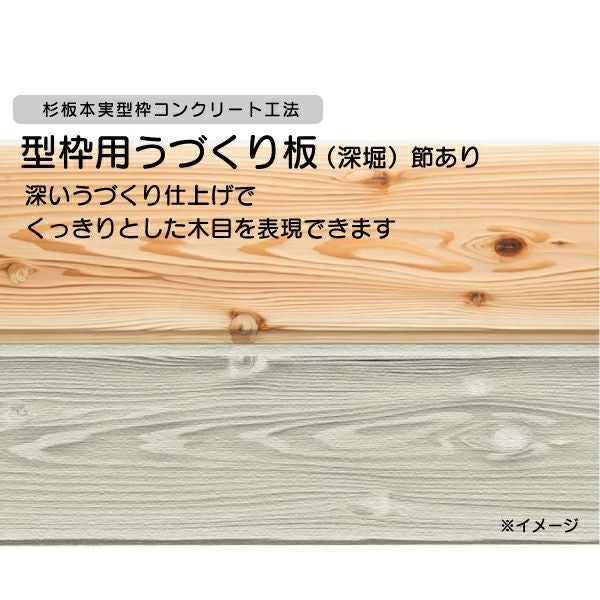 コンクリート型枠用 杉板型枠 杉無垢・うづくり加工(深掘り)（節あり
